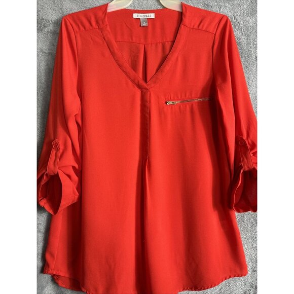 Roz & Ali Top Woman’s Small Red Blouse V Neck Shirt - Picture 6 of 16